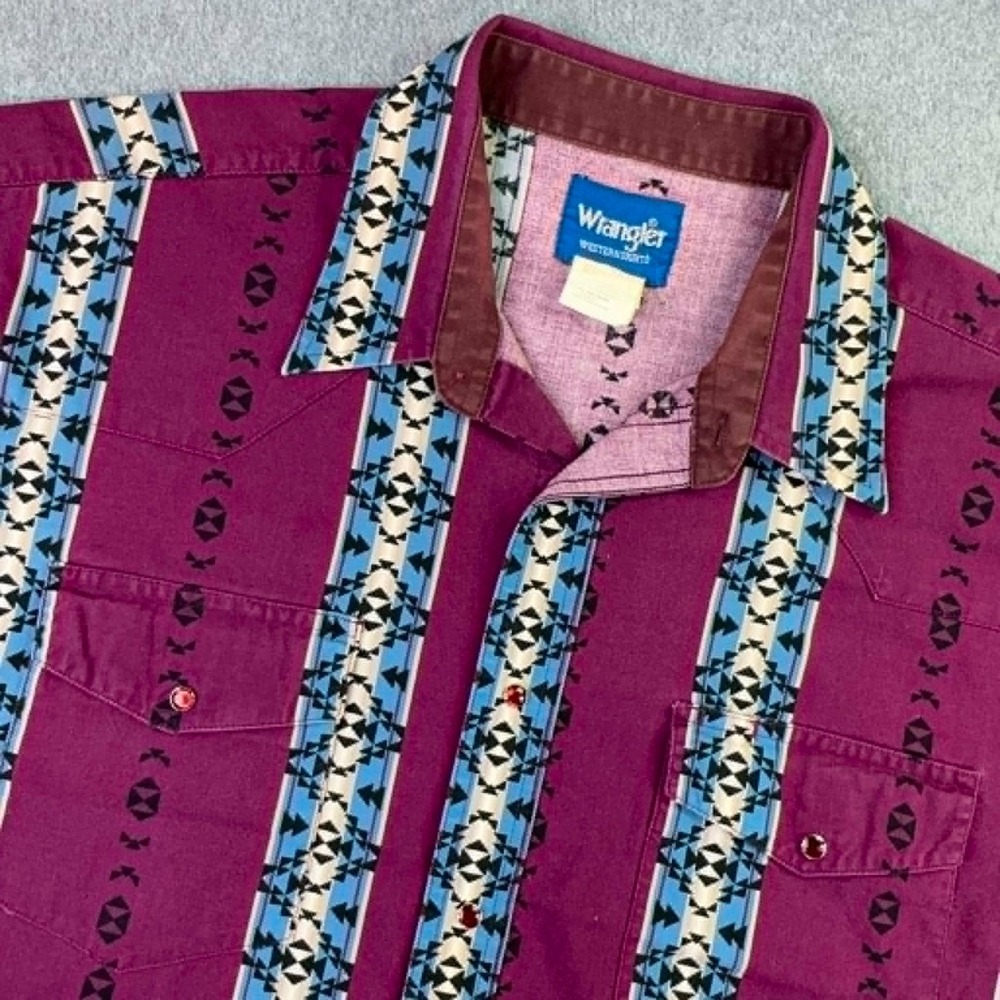 Vintage 90s Wrangler Western Shirt Mens XL Multi Aztec Stripe Pearl Snap Cowboy